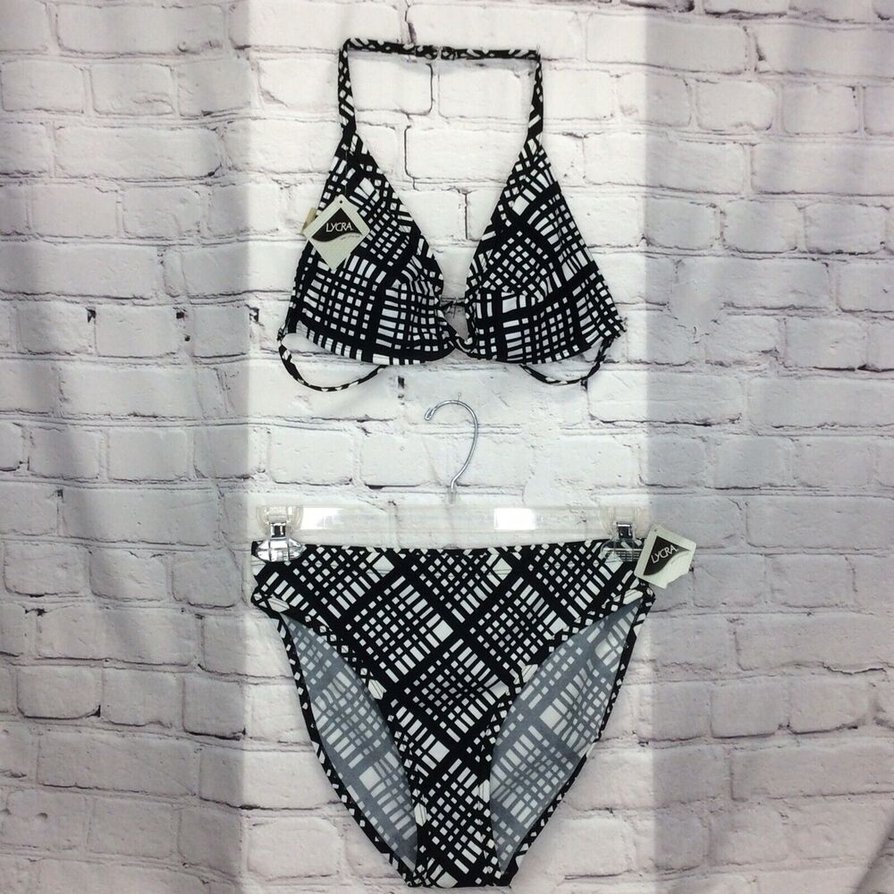 Islander Women’s Bikini Top Size 14 Bottom Size 10 Black/White 2 Piece Geometric